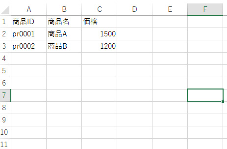 Python ＆OpenPyXLの検証に使う「test1.xlsx」の内容